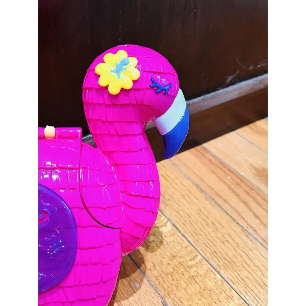 Polly Pocket Pink Flamingo Party Playset Purse Carry Case Some Accessories‎